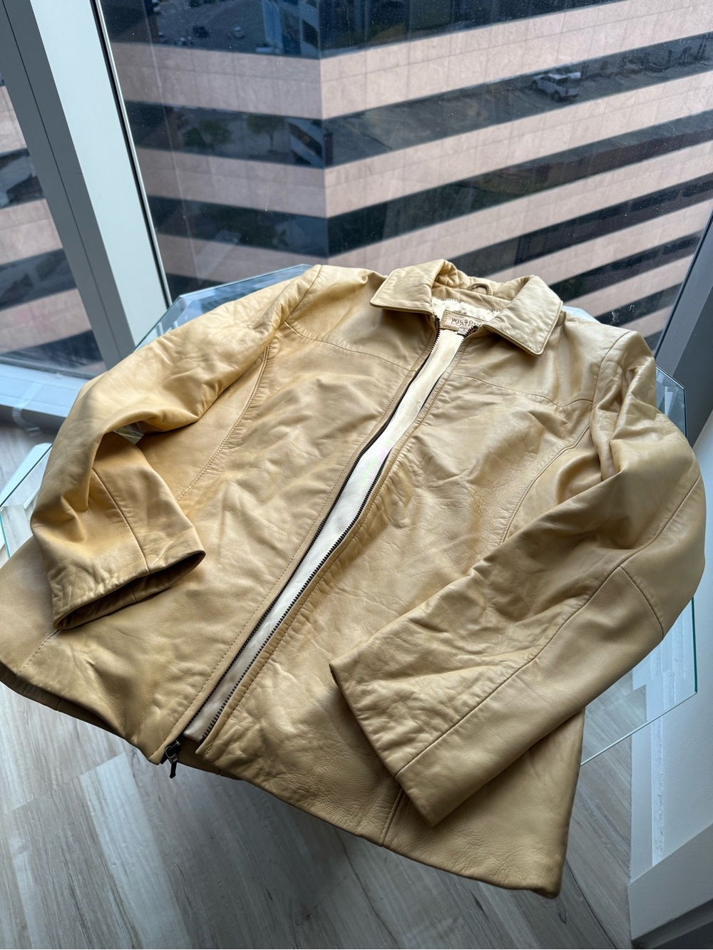 Wilsons Leather Mustard Yellow Zip Collar Jacket - Picture 2 of 7